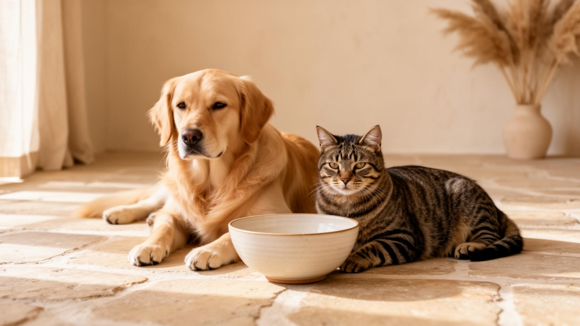 A dog and cat resting in a calm home